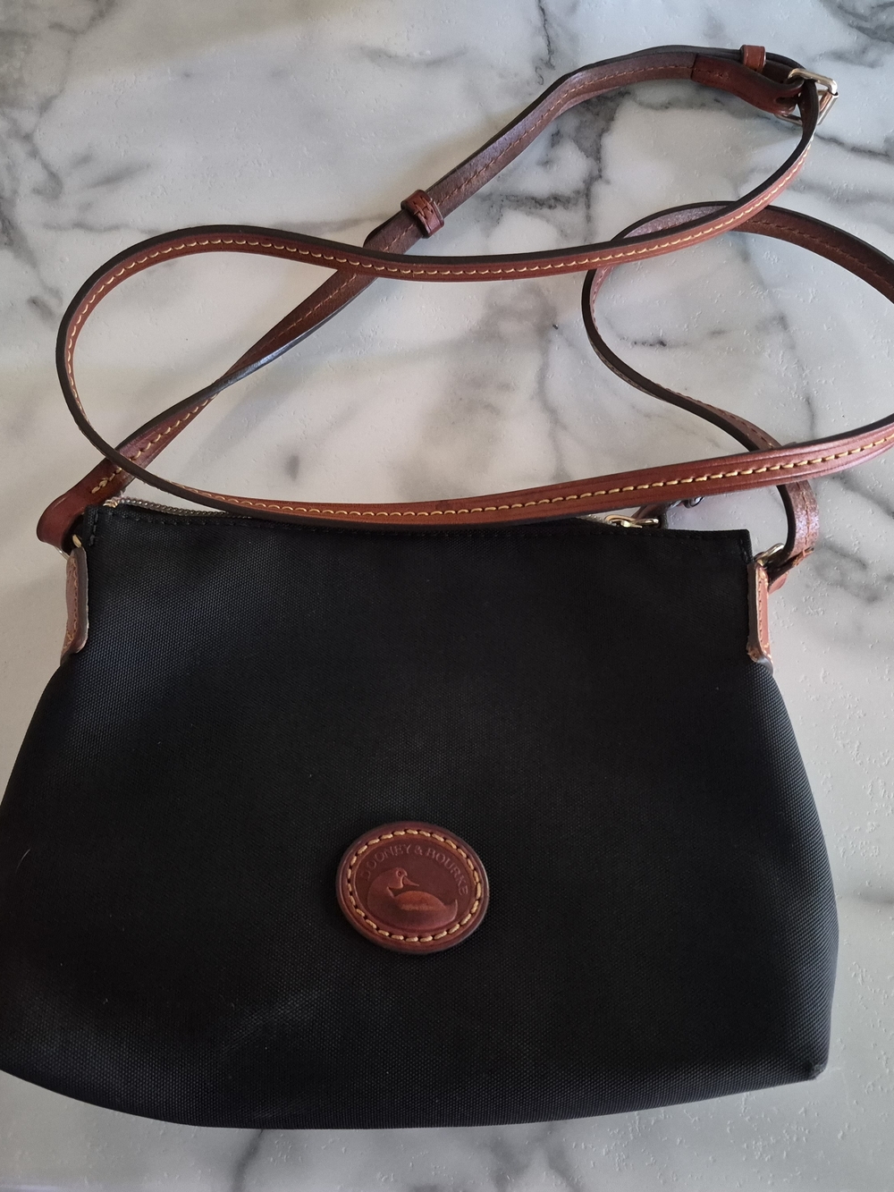 Classic Dooney And Bourke Black Crossbody Bag with Leather Trim
